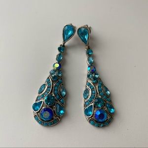 Blue Sparkly Rhinestone Dangle Drop Earrings Costume Jewelry